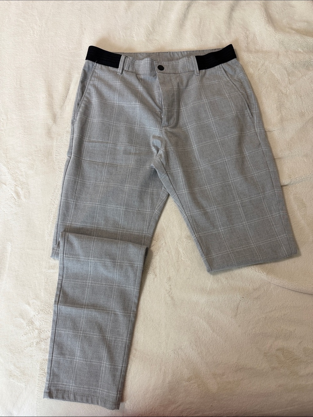 Zara Gray Windowpane Men’s Chinos with Black Waistband